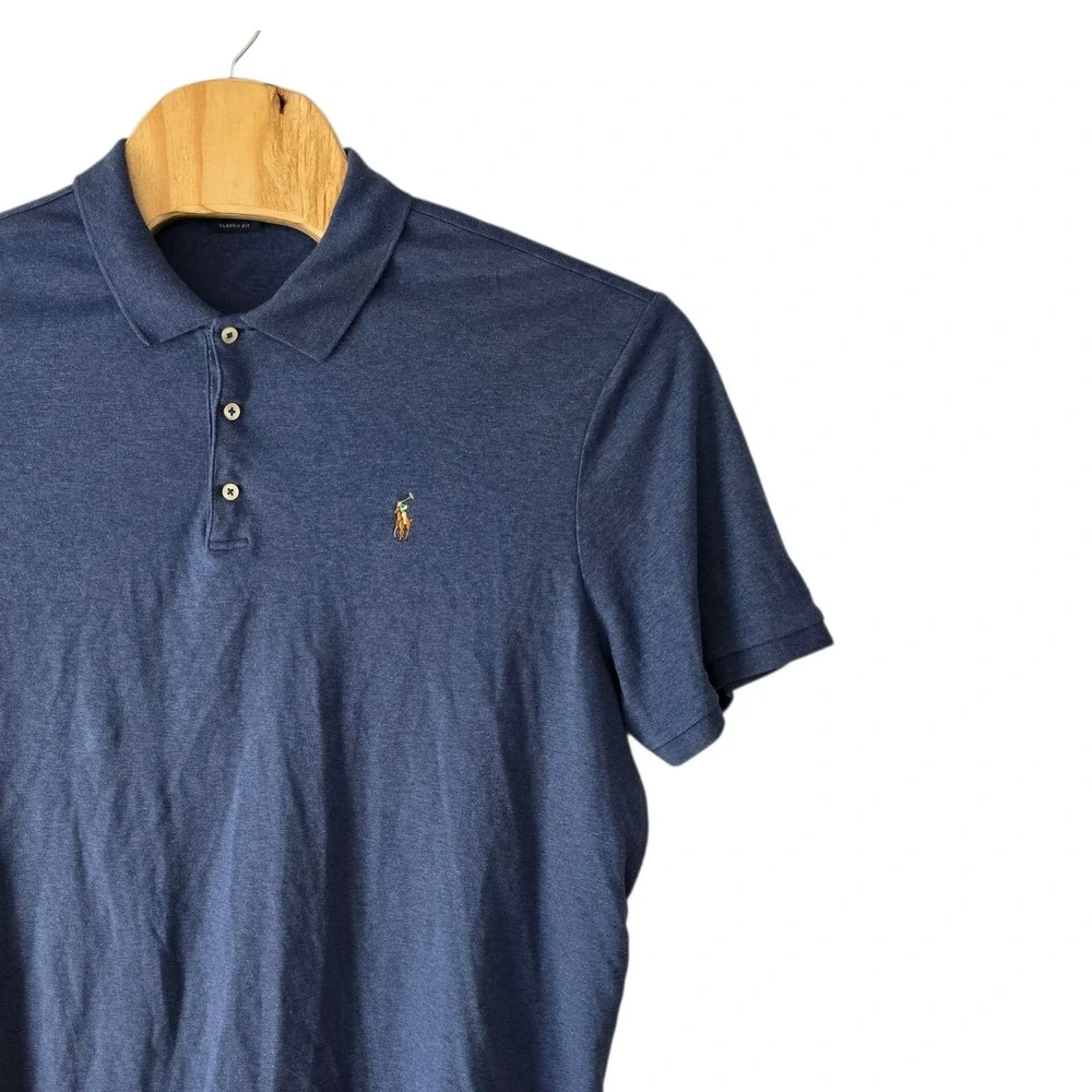 Polo Ralph Lauren Mens XXL Classic Fit Heather‎ Navy Blue Cotton Polo Shirt